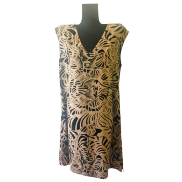 Santiki Tan and Black Tropical Printed Sleeveless Boutique Dress - Picture 3 of 8